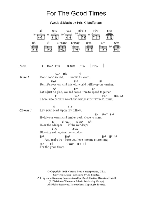 For The Good Times - Kris Kristofferson (Guitar Chords-Lyrics)