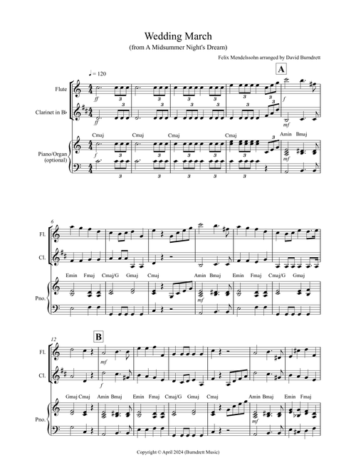 Wedding March (from A Midsummer Night's Dream) for Flute and Clarinet Duet (Arr. David Burndrett) - Felix Mendelssohn (Instrumental Duet)