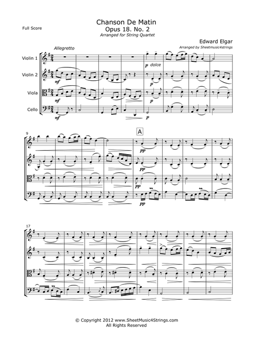 Elgar, E. - Chanson De Matin for String Quartet (Arr. Linda M. Scott) - E. Elgar (String Quartet)