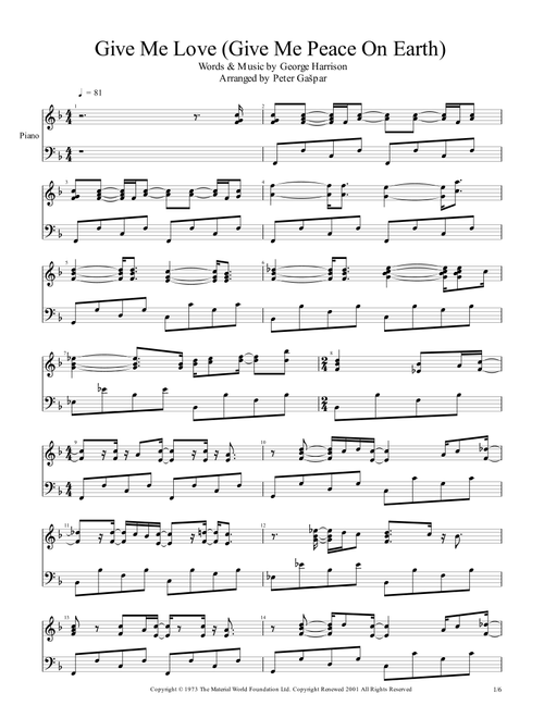 Give Me Love (Give Me Peace On Earth) (Arr. Peter Gašpar) - George Harrison (Piano Solo)