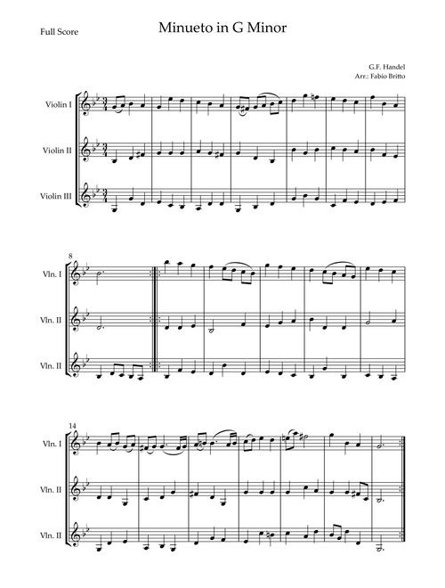 Minueto in G Minor (G.F. Handel) for Violin Trio (Arr. Fabio Britto) - Georg Friedrich Handel (String Ensemble)