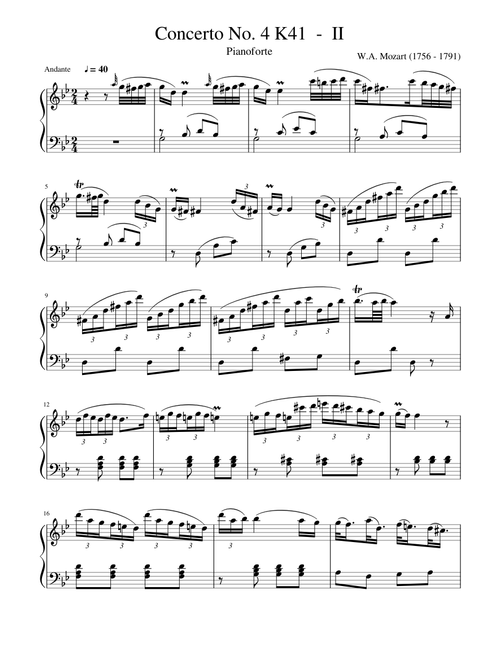 W.A. Mozart Concerto No. 4 K41 - II Andante - Piano