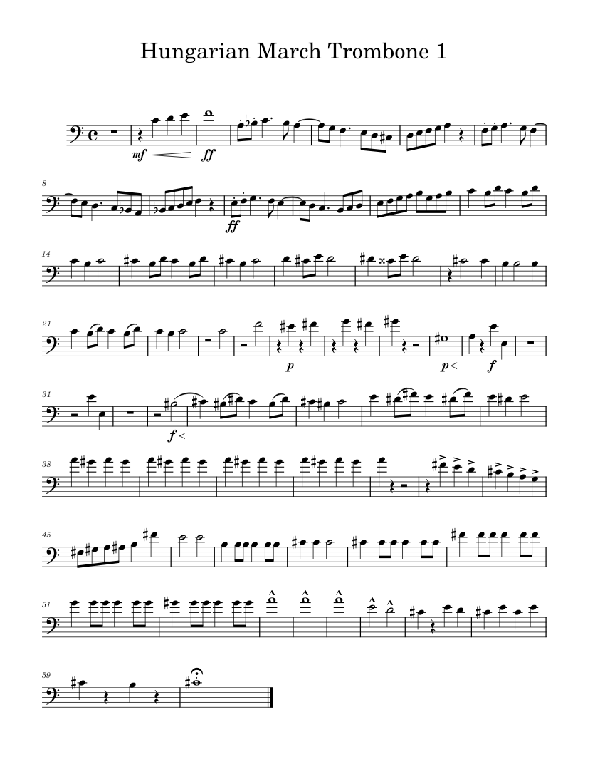 Hungarian March 1 Bass clef Sheet music for Trombone Solo Musescore
