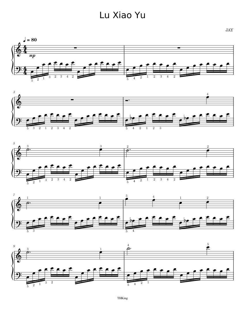乐谱– 网络Lu Xiao Yu路小雨Sheet Music for Piano (Solo