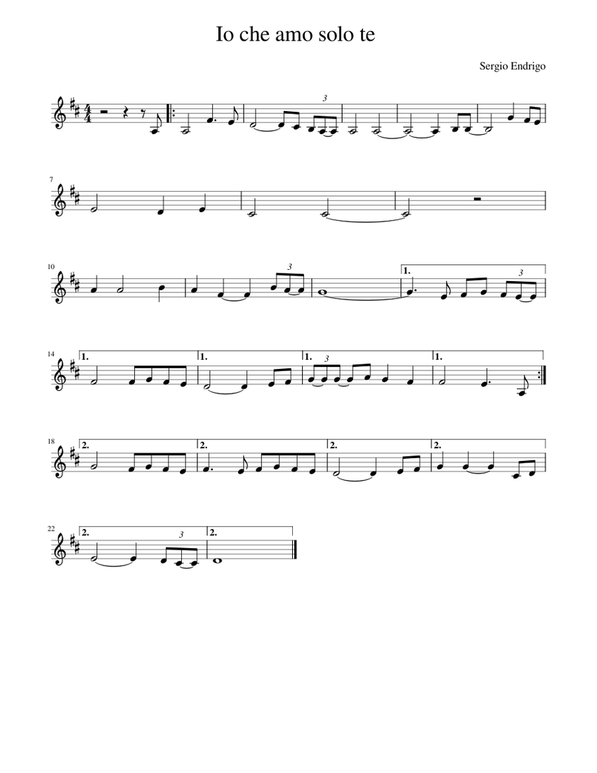 Io che amo solo te – Sergio Endrigo ( clarinetto ) Sheet Music for ...