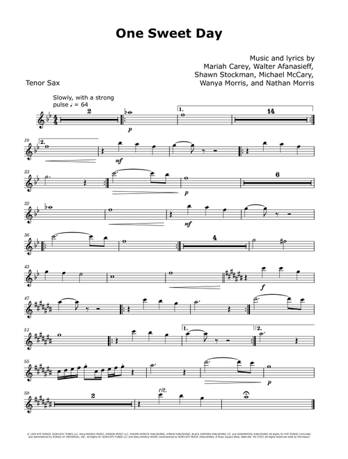 One Sweet Day (Arr. David Lartey) - Mariah Carey And Boyz Ii Men (Tenor Sax Solo)