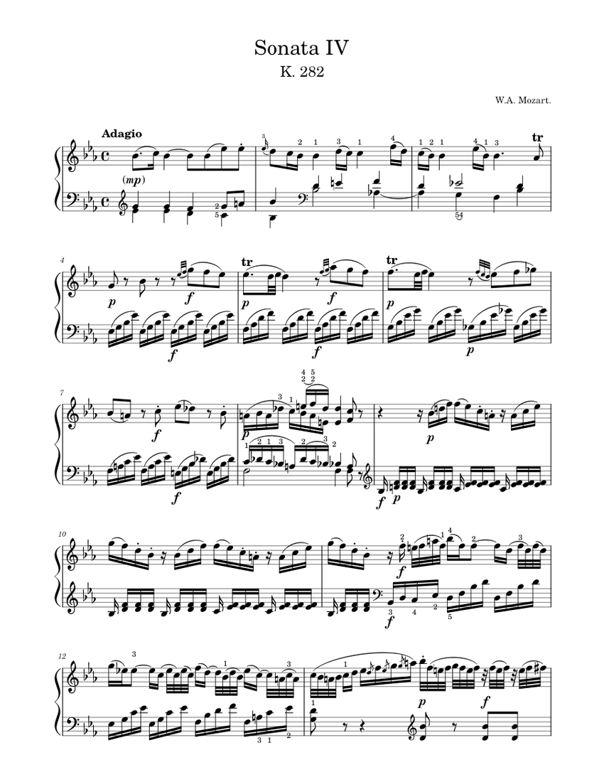 Sonata No. 4, 1st Movement K. 282 Sheet Music for Piano (Solo