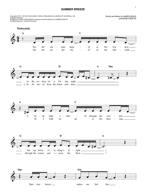 Summer Breeze - Seals & Crofts (Easy Lead Sheet - Fake Book)