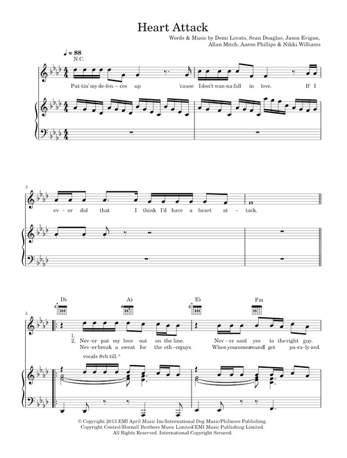 Heart attack - Demi Lovato (Piano-Vocal-Guitar (Piano Accompaniment))
