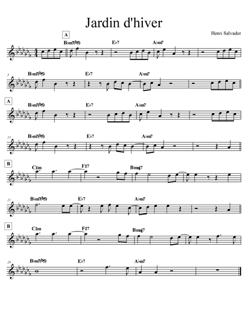 Jardin D Hiver (Arr. Ernesto Sanchez) - Keren Ann Zeidel, Benjamin Gerard Biolay (Lead Sheet - Fake Book)