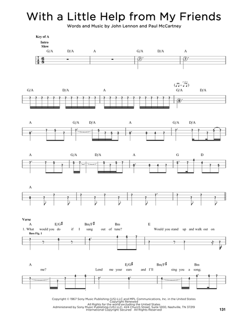 With A Little Help From My Friends - The Beatles, Joe Cocker (Easy Bass Tab)