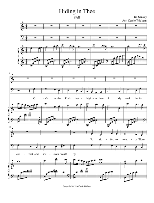 Hiding in Thee two part Choir (Arr. Carrie Wickens) - Ira D. Sankey (Choral, SAB)