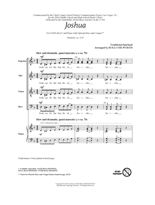 Joshua (Fit The Battle Of Jericho) (Arr. Rollo Dilworth) - Traditional Spiritual, African-American Spiritual (Choral, SATB)