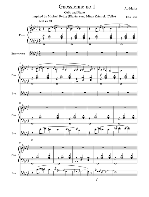 Erik Satie- Gnossienne no 1, piano and cello