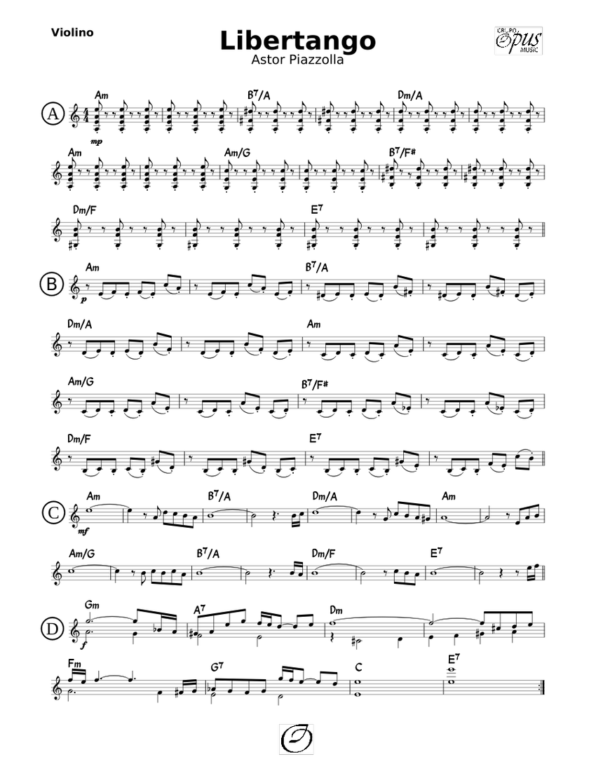 Libertango Sheet Music For Violin Solo 