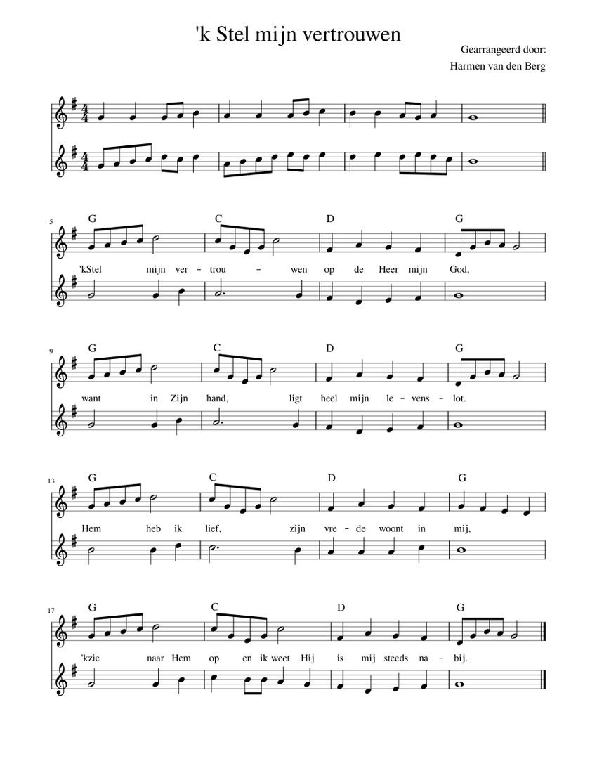 K Stel Mijn Vertrouwen 'k Stel mijn vertrouwen op de Heer mijn God Sheet music for Piano