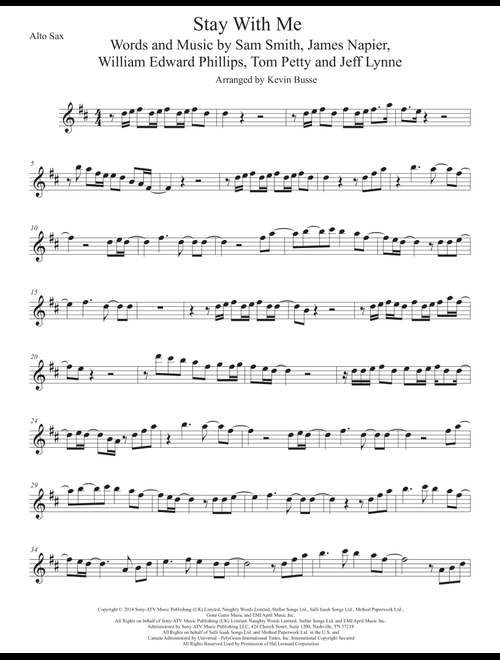 Stay With Me (Arr. Kevin Busse) - Sam Smith (Alto Sax Solo)