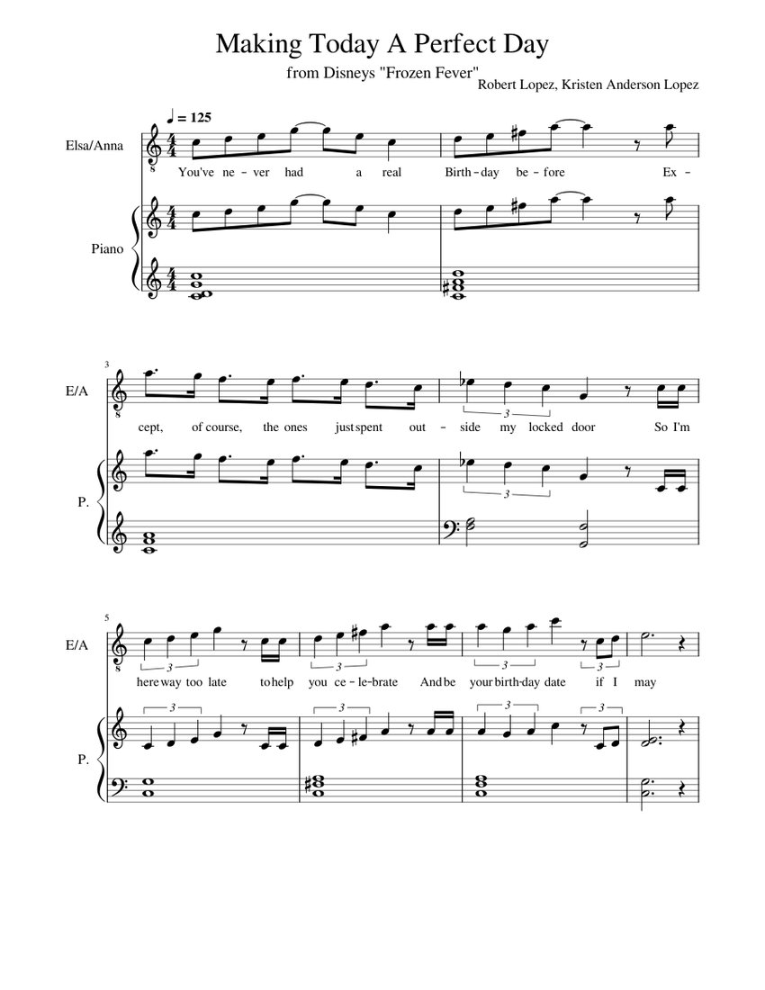 Making today a perfect day sheet music for piano vocals piano voice