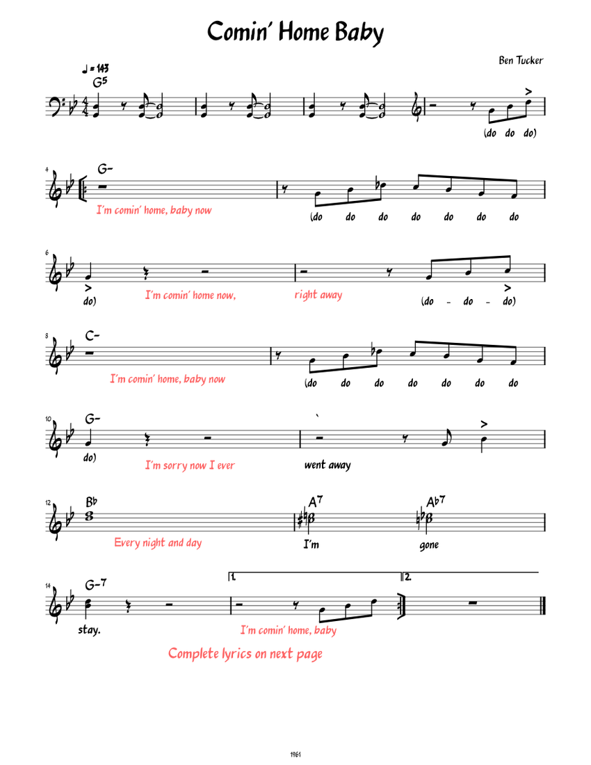 Comin' Home Baby (Lead sheet ) Sheet Music with Chords for Piano