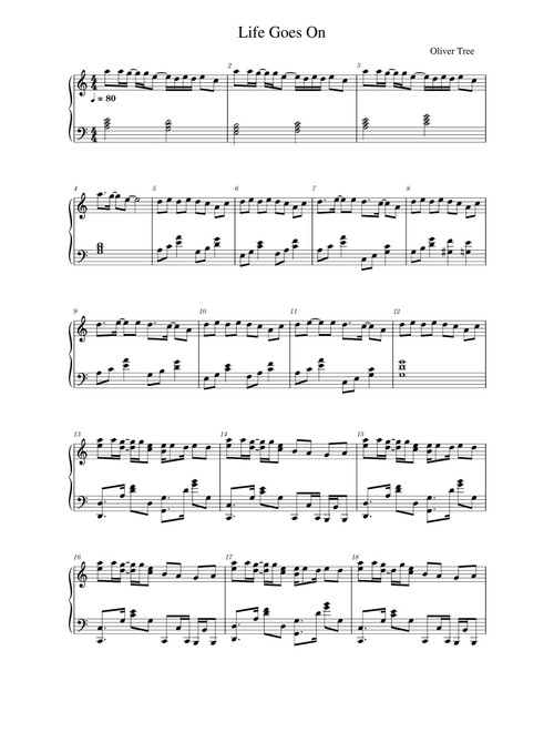Life Goes On (Arr. Oliver Tree) (Piano Solo)