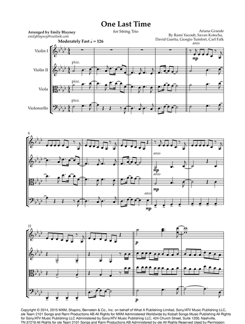 One Last Time (Arr. Emily Blayney) - Ariana Grande (String Ensemble)
