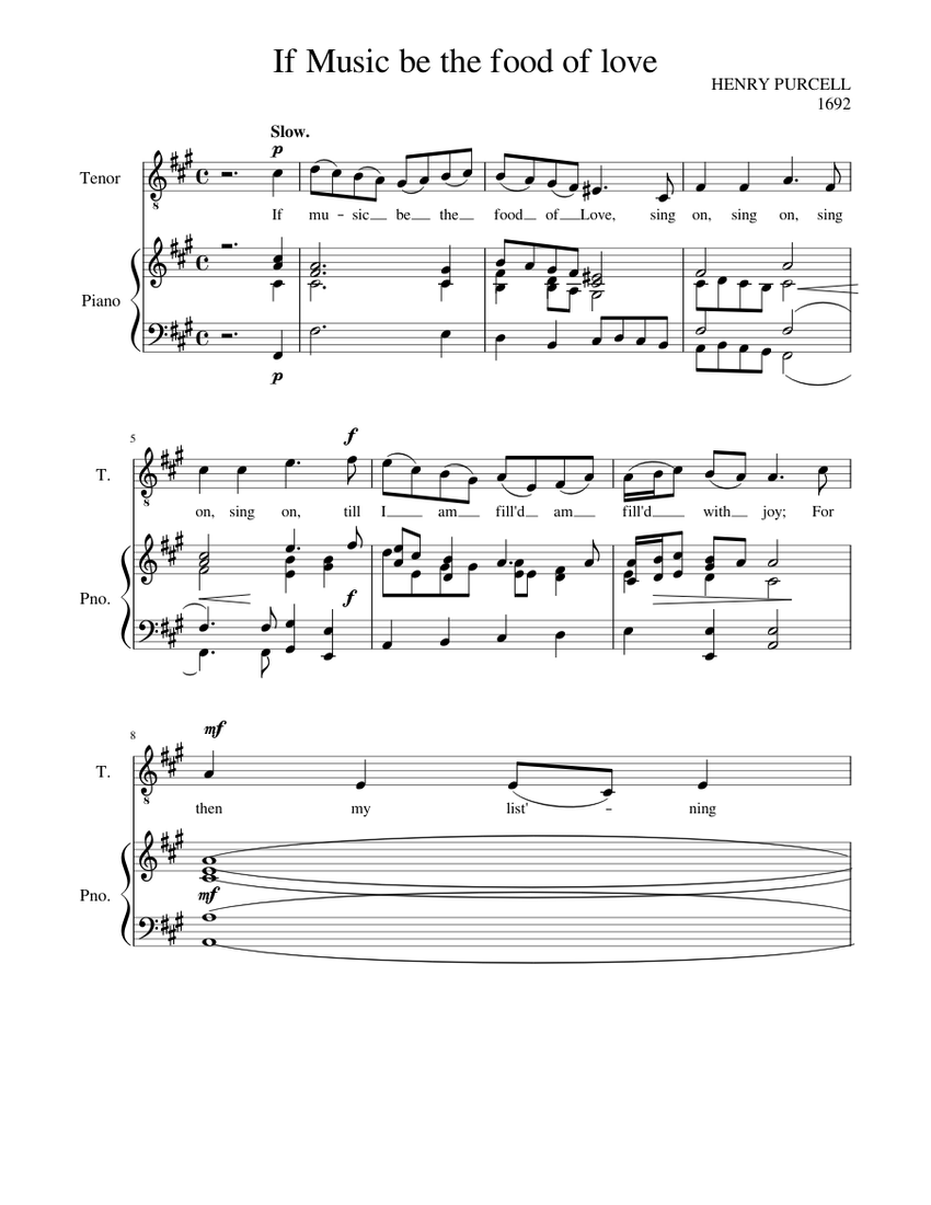 If Music be the Food of Love Sheet Music for