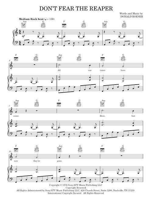 Don't Fear The Reaper - Blue Oyster Cult (Piano-Vocal-Guitar)