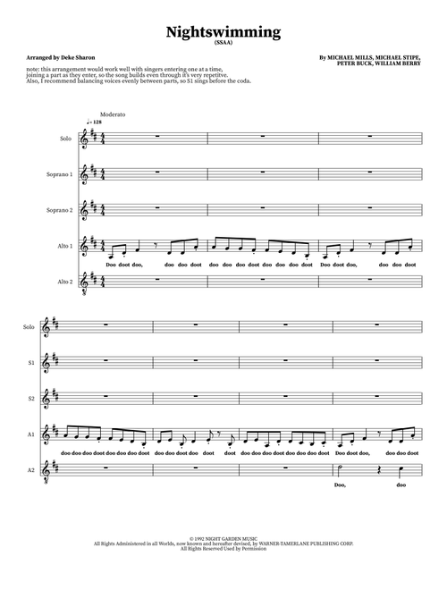 Nightswimming (Arr. Deke Sharon) - R.E.M (Choral, 4-Part)