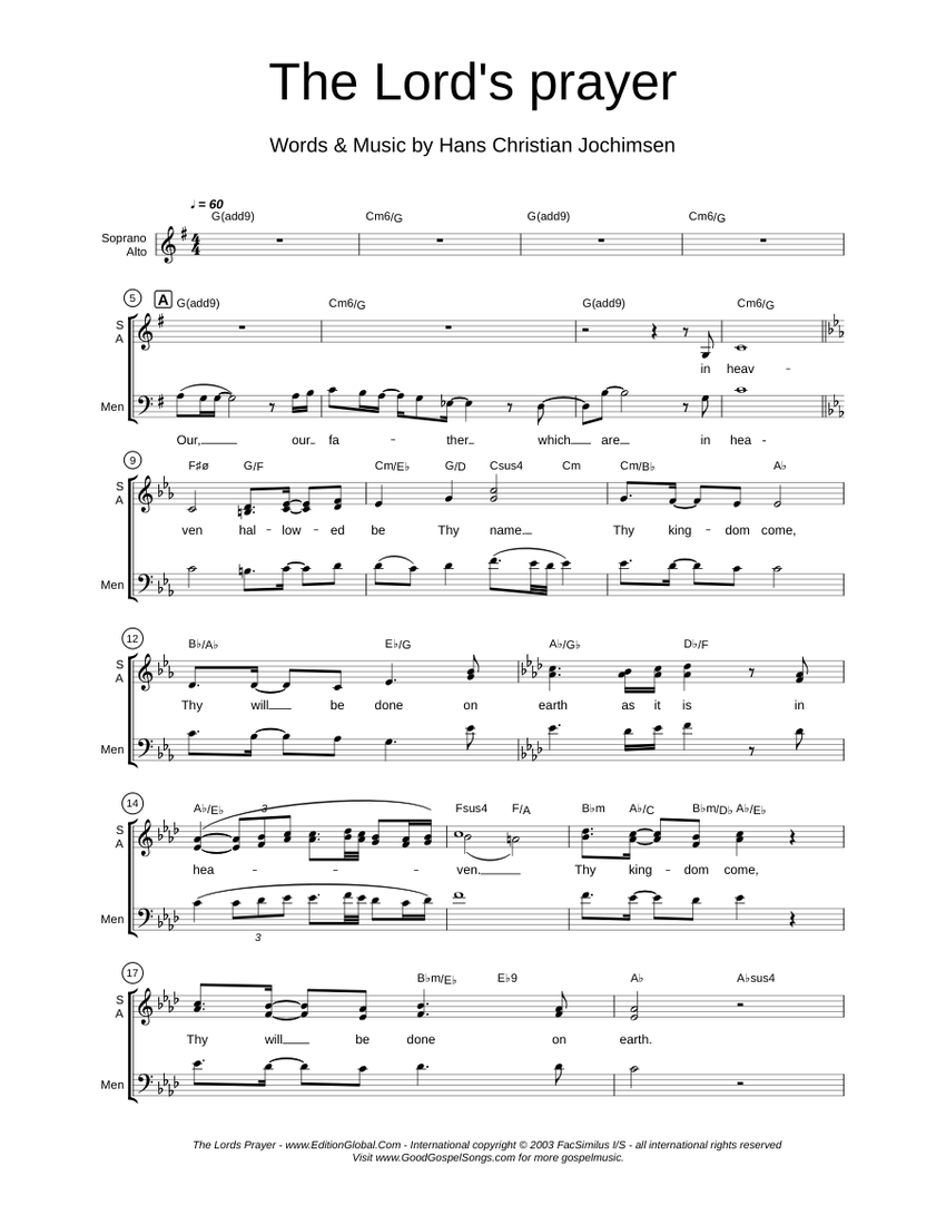 The Lords prayer (Jochimsen) Sheet Music with Chords for Tenor, Female ...