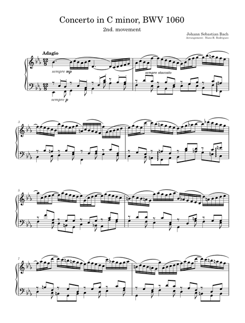 Concerto for 2 Harpsichords in C minor, BWV 1060 – Johann Sebastian Bach (2nd mov. arr. piano solo)
