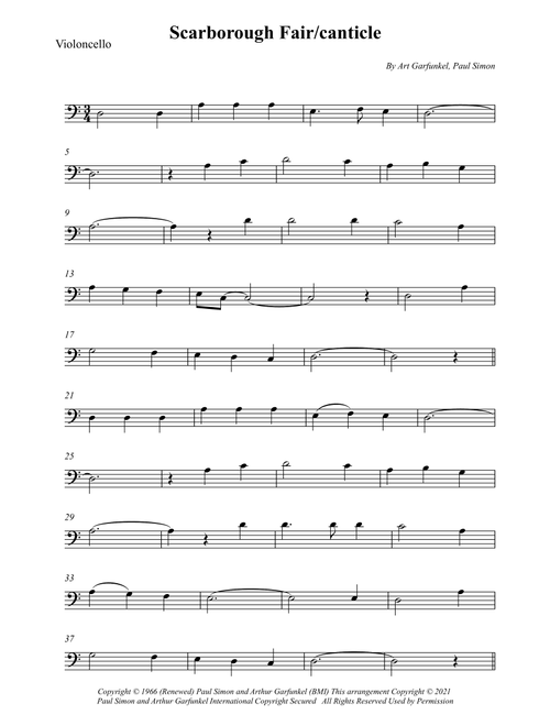 Scarborough Fair/canticle (Arr. Wesley S. SIlva) - Simon & Garfunkel (Cello Solo)