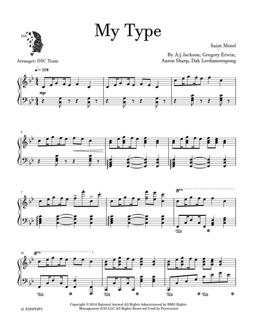My Type (Arr. Digital Scores Collection) - Saint Motel (Piano Solo)