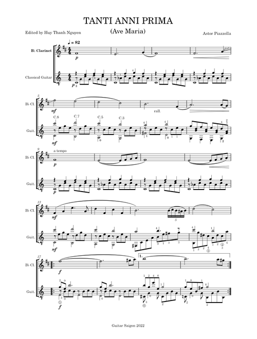 Tanti anni prima – Astor Piazzolla (Ave Maria)Clarinet Bb & Guitar