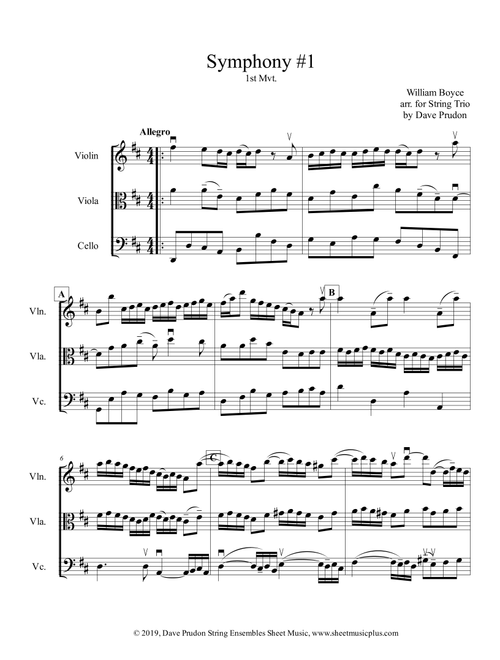 Boyce Symphony #1 (1st Mvt.) for String Trio (Arr. Dave Prudon) (String Ensemble)