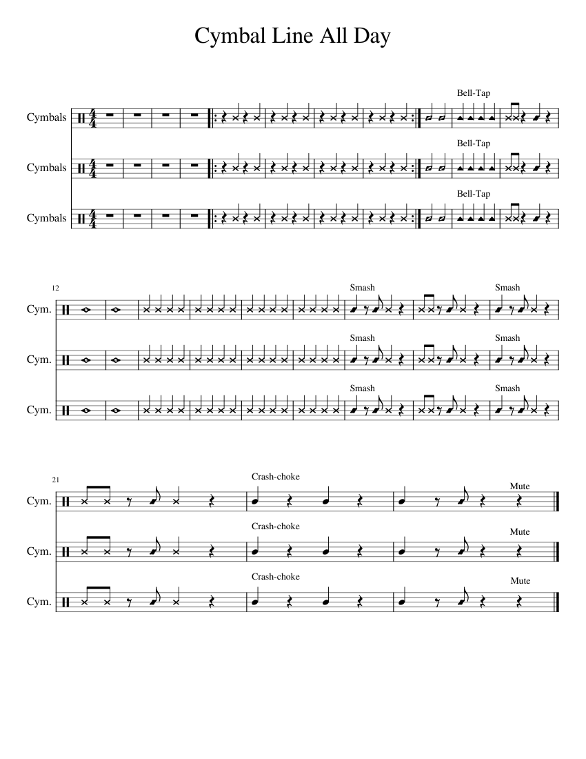 Cymbal Line All Day Sheet music for Crash (Mixed Trio)