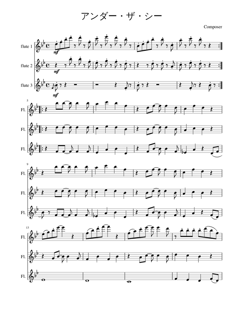 アンダー・ザ・シー Sheet Music for Flute (Mixed Trio) | MuseScore.com