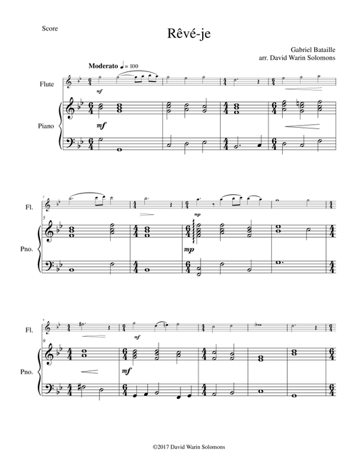 Rêvé-je (Am I dreaming) for flute and piano (Arr. David Warin Solomons) - Gabriel Bataille (Flute and Piano)