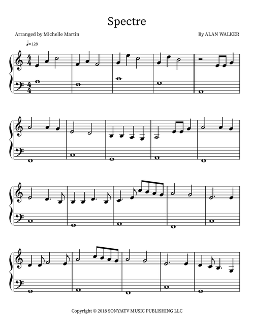 Spectre (Arr. Michelle Martin) - Alan Walker (Piano Solo)