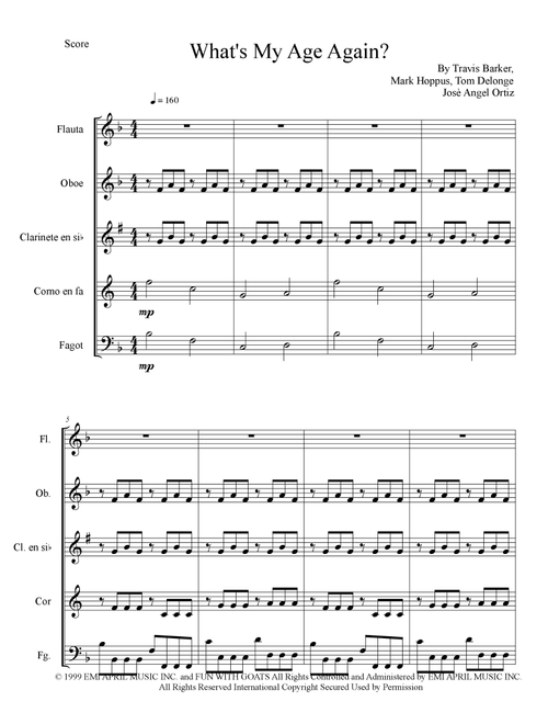 What's My Age Again? (Arr. José angel Ortiz ramirez) - Blink 182 (Woodwind Ensemble)