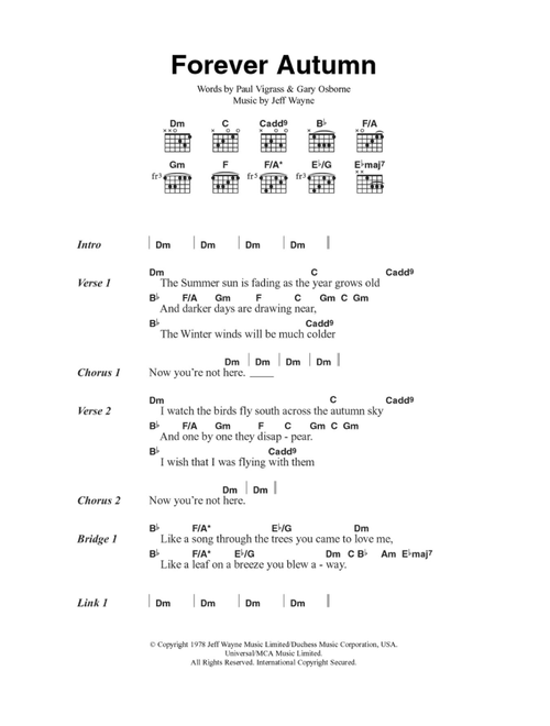 Forever Autumn - Jeff Wayne, Justin Hayward (Guitar Chords-Lyrics)