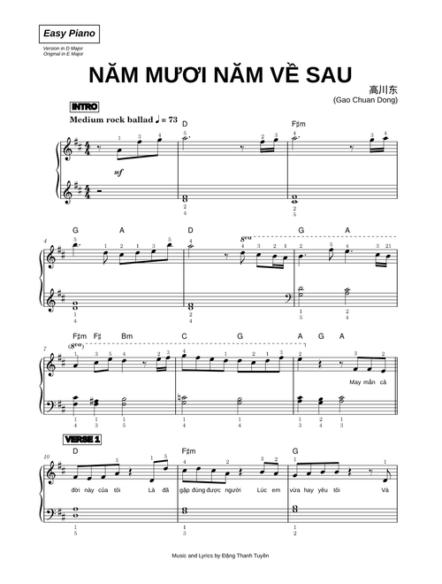Năm Mươi Năm Về Sau - Gao Chuan Dong (高川东) (Easy Piano)