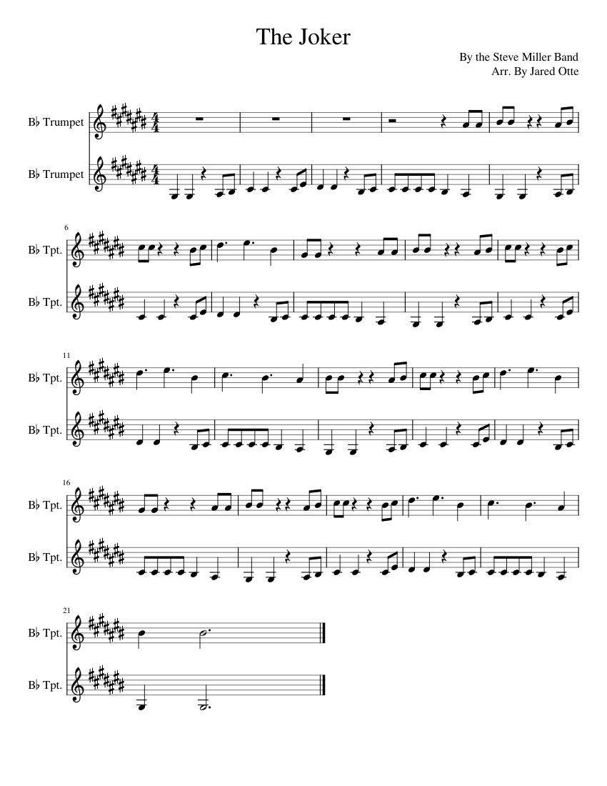 The Joker Sheet Music for Trumpet in b-flat (Brass Duet