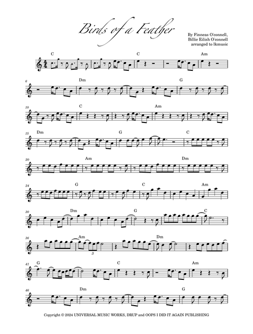 Birds Of A Feather (Arr. Lkmusic) - Billie Eilish (Alto Sax Solo)