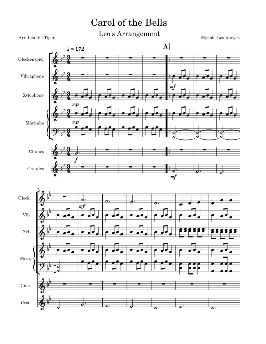 Carol of the Bells – Mykola Leontovych Sheet music for Vibraphone ...