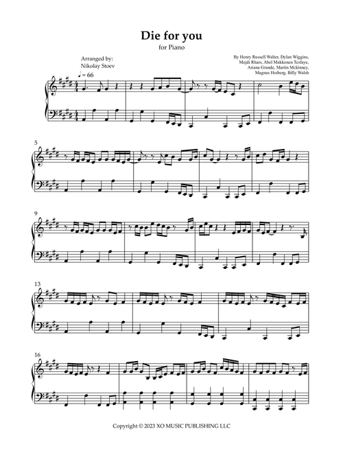 Die For You Remix (Arr. Nikolay Stoev) - The Weeknd With Ariana Grande (Piano Solo)