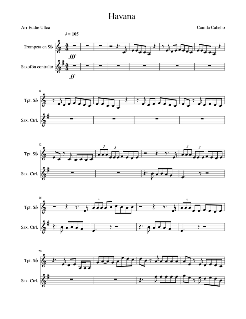 Havana Sheet music for Saxophone alto, Trumpet in b-flat (Mixed Duet ...
