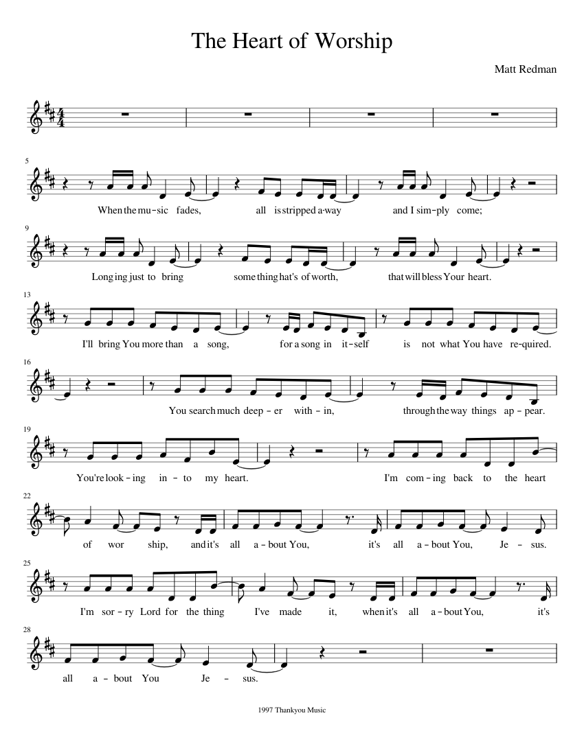 The Heart of Worship Sheet Music for Piano (Solo) Easy | MuseScore.com