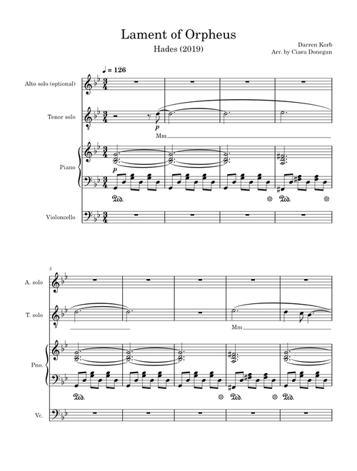 Lament of Orpheus – Hades (Piano/Vocal/Cello)