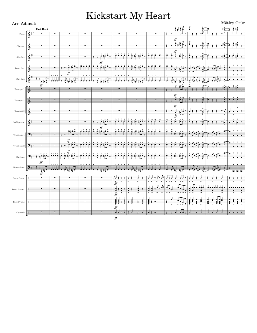 Kickstart My Heart Sheet music for Trombone, Tuba, Flute, in b