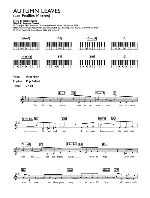Autumn Leaves (Les Feuilles Mortes) - Eva Cassidy (Piano Chords-Lyrics)